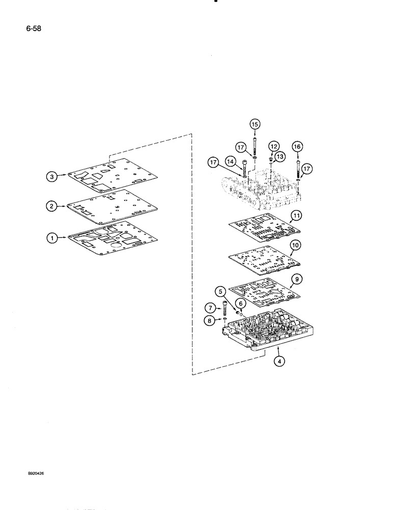 Схема запчастей Case 821 - (6-058) - TRANSMISSION ASSEMBLY, VALVE PLATES AND HYDRAULICS, P.I.N. JAK0024165 AND AFTER (06) - POWER TRAIN