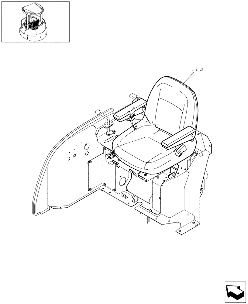 Схема запчастей Case CX27B - (223-29[1]) - OPERATOR‘S SEAT (CANOPY) (90) - PLATFORM, CAB, BODYWORK AND DECALS