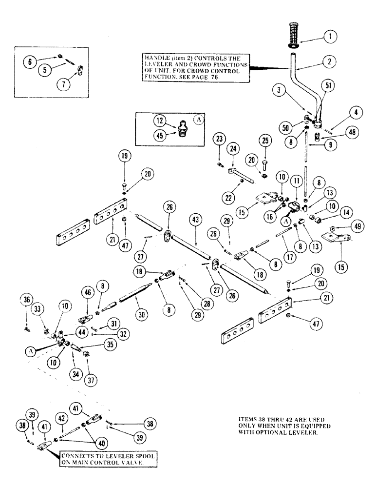 Схема запчастей Case 35 - (082) - LEVELER CONTROL HANDLE AND ATTACHING PARTS (33) - BRAKES & CONTROLS