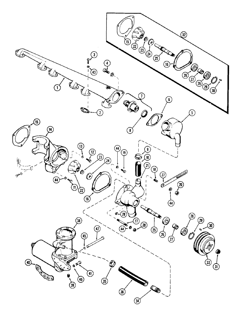 Схема запчастей Case 1150 - (004) - WATER PUMP AND OIL COOLER SYSTEM, (401) DIESEL ENGINE (01) - ENGINE