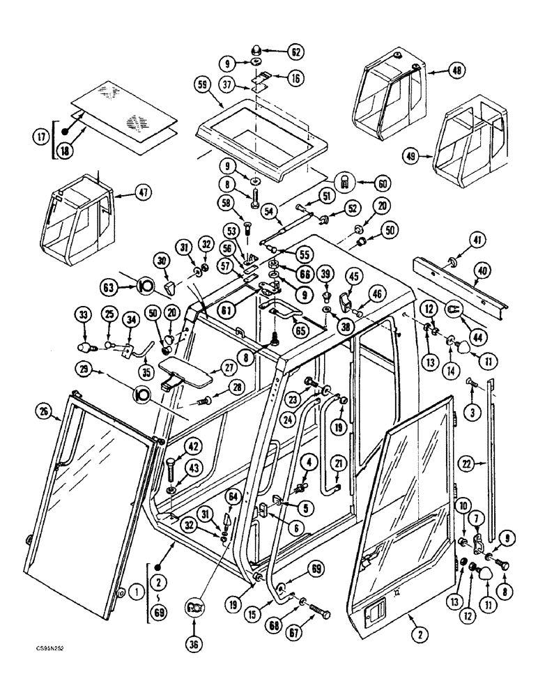 Схема запчастей Case 688BCK - (9E-30) - CAB - TRANSPARENT OPENING ROOF, 688B CK (120535, 120548, 120566-) (05.1) - UPPERSTRUCTURE CHASSIS/ATTACHMENTS