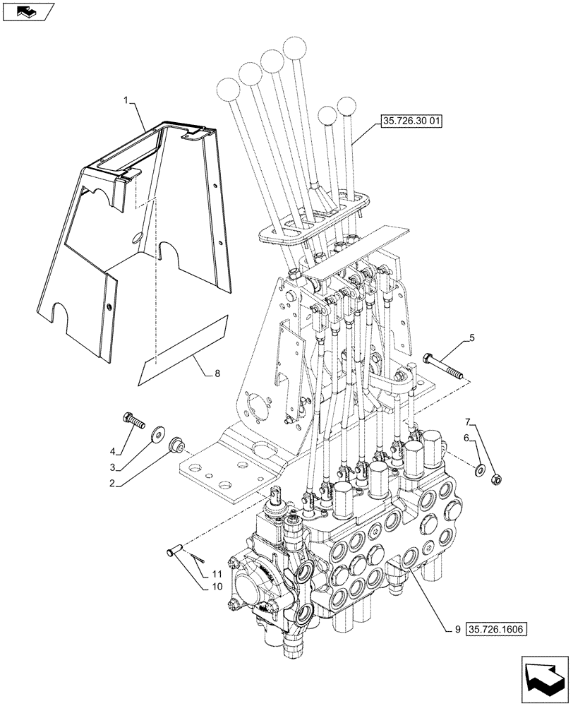 Схема запчастей Case 580SN - (35.726.19[01]) - BACKHOE CONTROL VALVE, 7-SPOOL, MOUNTING PARTS, EXTENDABLE DIPPER, W/ FOOT SWING CONTROLS (35) - HYDRAULIC SYSTEMS
