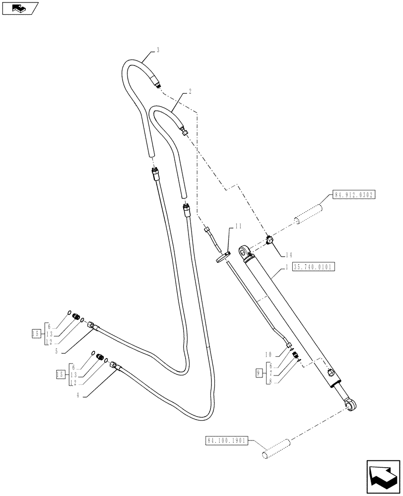 Схема запчастей Case 590SN - (35.740.0201) - VAR - 423076 - BACKHOE ARM, EXTENDABLE DIPPER, HYDRAULIC LINE, CYLINDER (35) - HYDRAULIC SYSTEMS