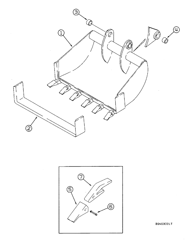 Схема запчастей Case 590 - (9-064) - BACKHOE BUCKET, 36 INCH (914 MM) WIDE, COMBINATION BELLHOLE AND GRAVEYARD BUCKET (09) - CHASSIS/ATTACHMENTS