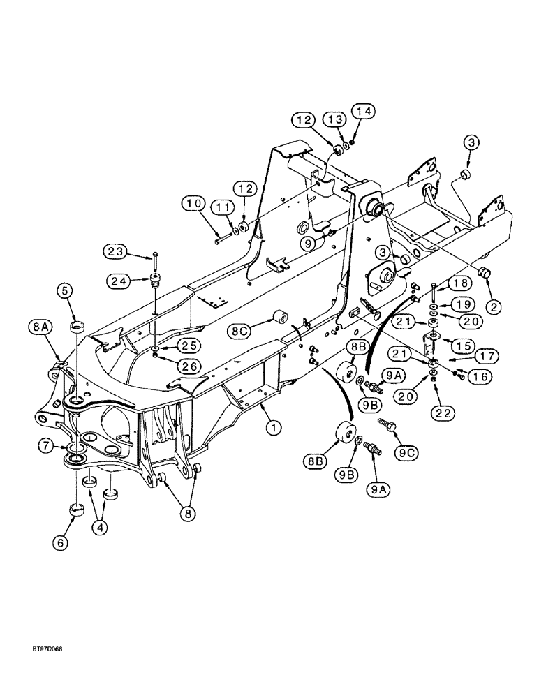 Схема запчастей Case 580SL - (9-064) - CHASSIS AND OPERATOR COMPARTMENT POD MOUNTS (09) - CHASSIS/ATTACHMENTS