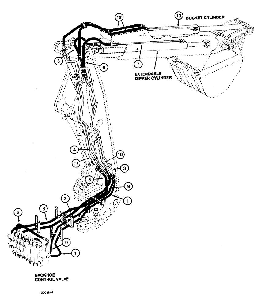 Схема запчастей Case 590 - (1-20) - PICTORIAL INDEX, BACKHOE HYDRAULICS, EXTENDABLE DIPPER (00) - PICTORIAL INDEX