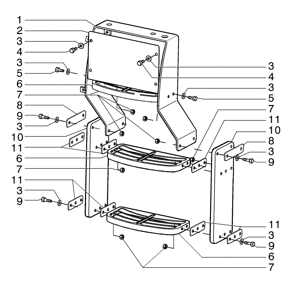 Схема запчастей Case 885B - (09-08[01]) - RH LADDER ASSY (09) - CHASSIS/ATTACHMENTS