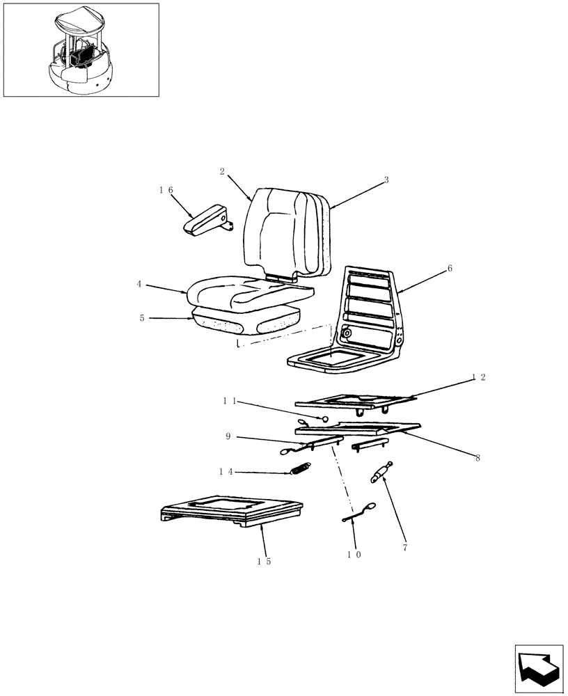 Схема запчастей Case CX27B - (225-29[1]) - OPERATOR‘S SEAT - COMPONENTS (CANOPY) (90) - PLATFORM, CAB, BODYWORK AND DECALS