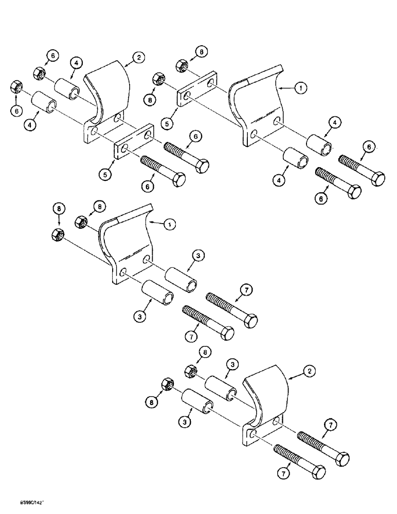 Схема запчастей Case 560 - (9-086) - MEDIUM CUPPED DIGGING TEETH, 75,000 POUND CHAINLINE (09) - CHASSIS/ATTACHMENTS