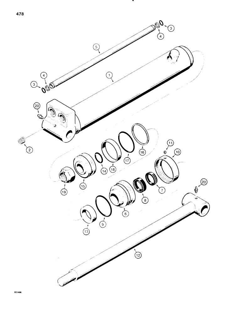 Схема запчастей Case P60 - (478) - H621029 BOOM, DIPPER, AND BUCKET CYLINDER, USED ON FIVE SPOOL BACKHOE SER. NO. 1109115 THRU XXXXXXX (84) - BOOMS, DIPPERS & BUCKETS