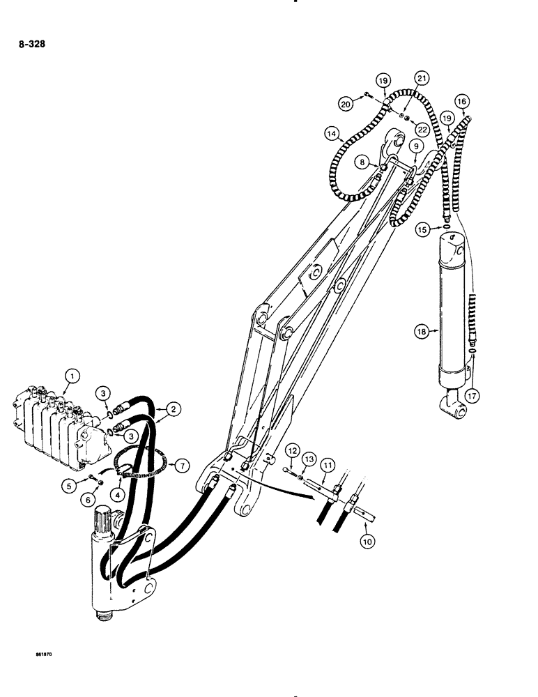Схема запчастей Case DH4B - (8-328) - BUCKET CYLINDER HYDRAULIC CIRCUIT, REAR MOUNTED D100 BACKHOE - VERTICAL CONTROL VALVE (08) - HYDRAULICS