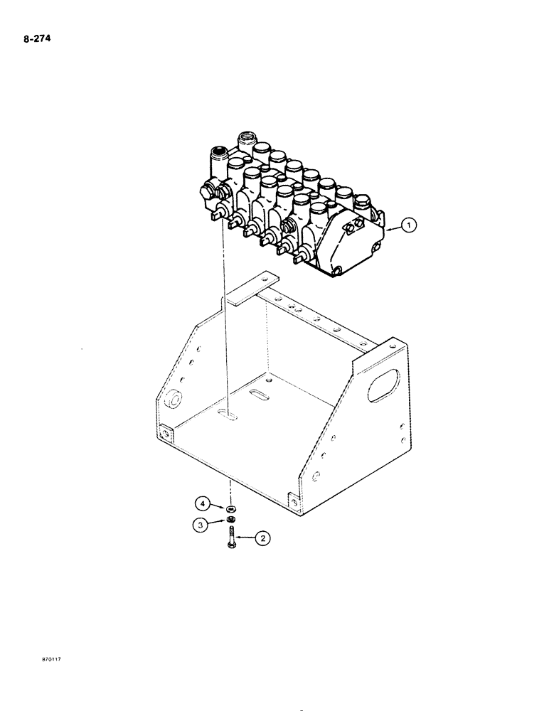Схема запчастей Case DH4B - (8-274) - REAR MOUNTED HORIZONTAL BACKHOE CONTROL VALVE MOUNTING (08) - HYDRAULICS