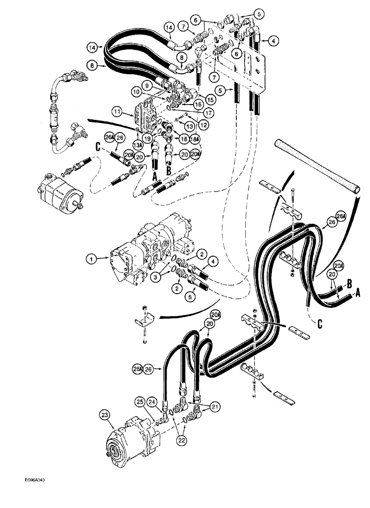 Схема запчастей Case 760 - (08-146) - PLOW HYDRAULIC CIRCUIT, PLOW MOTOR SUPPLY AND RETURN LINES, UNITS W/REVERSED QUAD OPTION (35) - HYDRAULIC SYSTEMS