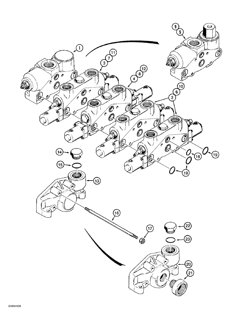 Схема запчастей Case 621B - (8-35A) - LOADER CONTROL VALVE, FOUR SPOOL, XT LOADER, 108611A1, 133732A1, 138755A1 VALVE ASSEMBLIES (08) - HYDRAULICS