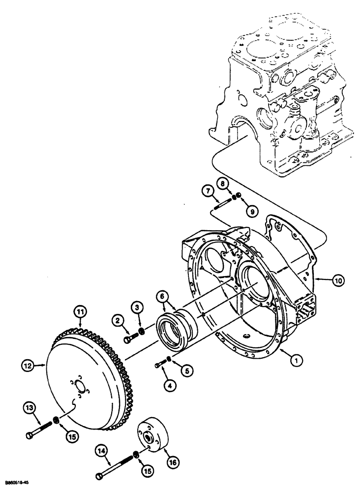 Схема запчастей Case CASE - (2-32) - FLYWHEEL AND HOUSING (02) - ENGINE