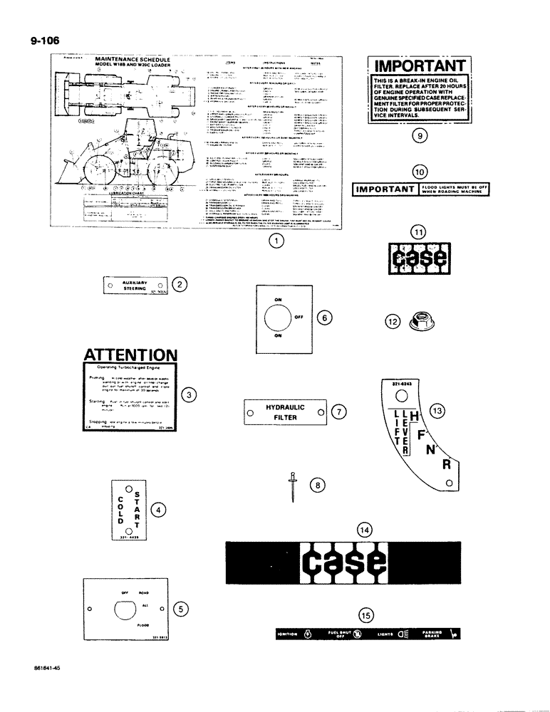 Схема запчастей Case W20C - (9-106) - DECALS, FOR TAN OR YELLOW TRACTORS (09) - CHASSIS/ATTACHMENTS