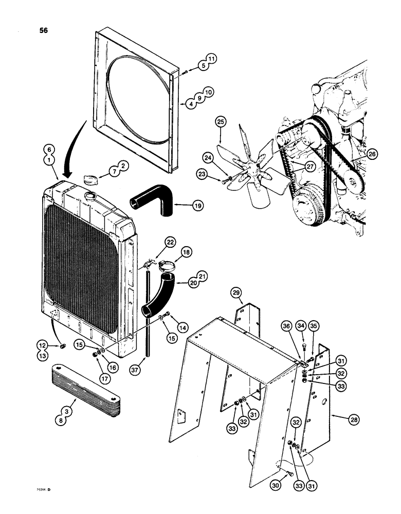 Схема запчастей Case W24C - (056) - RADIATOR, FAN, AND FAN BELTS (02) - ENGINE