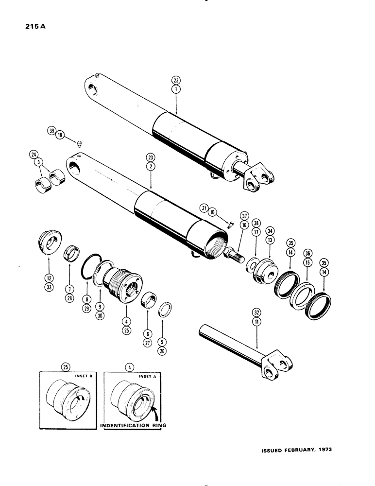 Схема запчастей Case 1150 - (215A) - G33516 DOZER TILT CYLINDER, 3-1/2" DIA. CYLINDER WITH 4-3/16" STROKE POWER TILT DOZER (07) - HYDRAULIC SYSTEM