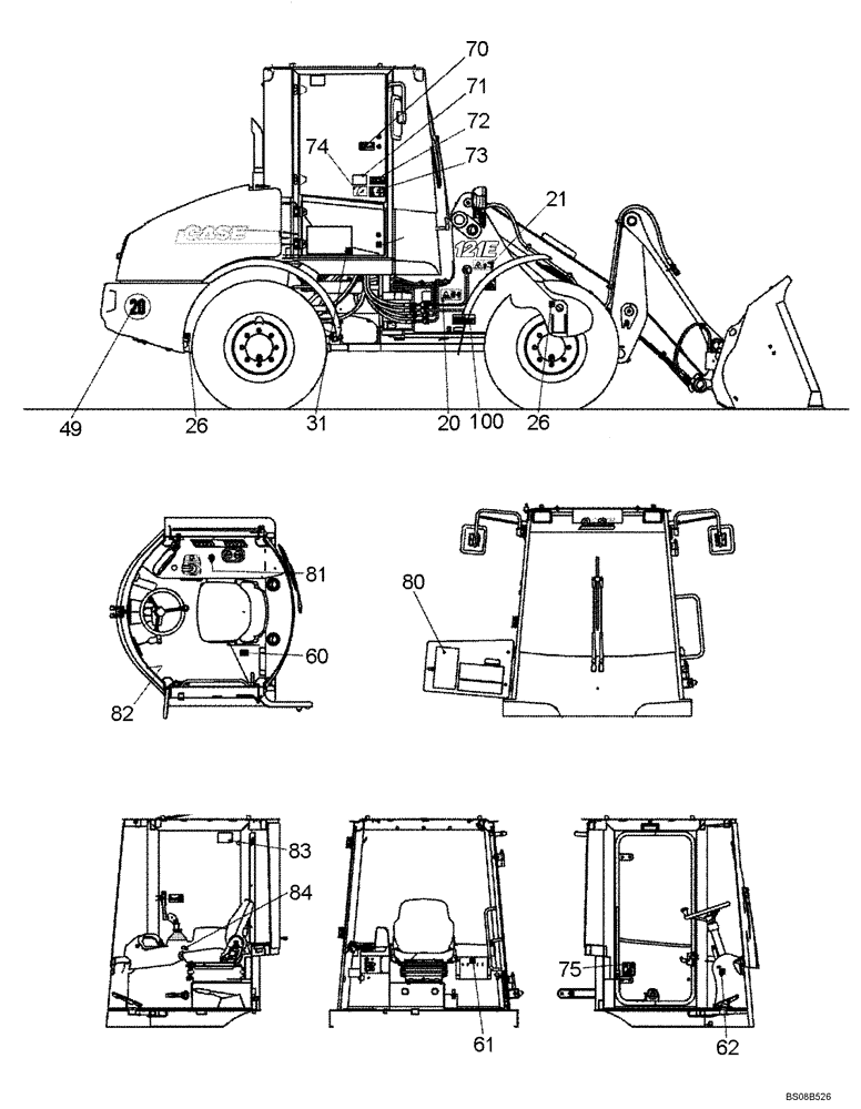 Схема запчастей Case 121E - (91.004[6559863000]) - DECALS CASE (EUROPE) LOCATION 2 of 2 (90) - PLATFORM, CAB, BODYWORK AND DECALS