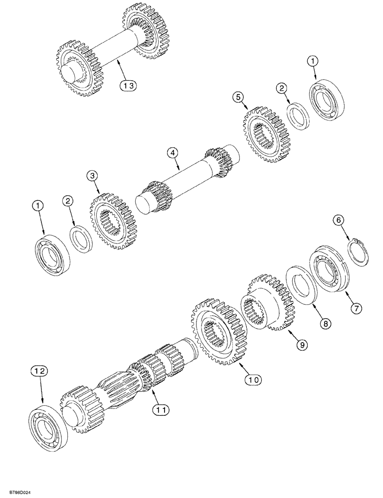 Схема запчастей Case 580SL - (6-046) - CARRARO TRANS ASSY, IDLER & PRIMARY SHAFT, 2 OR 4 WHEEL DRIVE, MODELS W/OUT POWERSHIFT TRANSMISSION (06) - POWER TRAIN