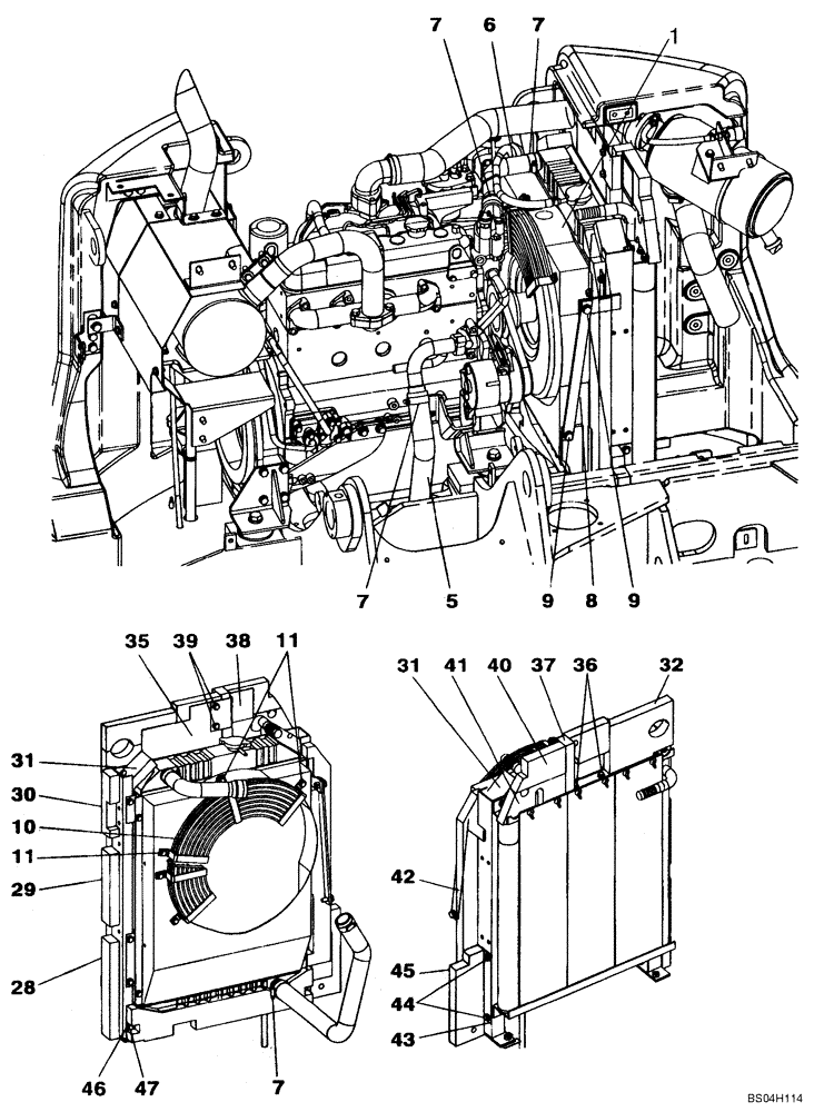 Схема запчастей Case CX80 - (02-05) - RADIATOR AND CONNECTIONS (02) - ENGINE