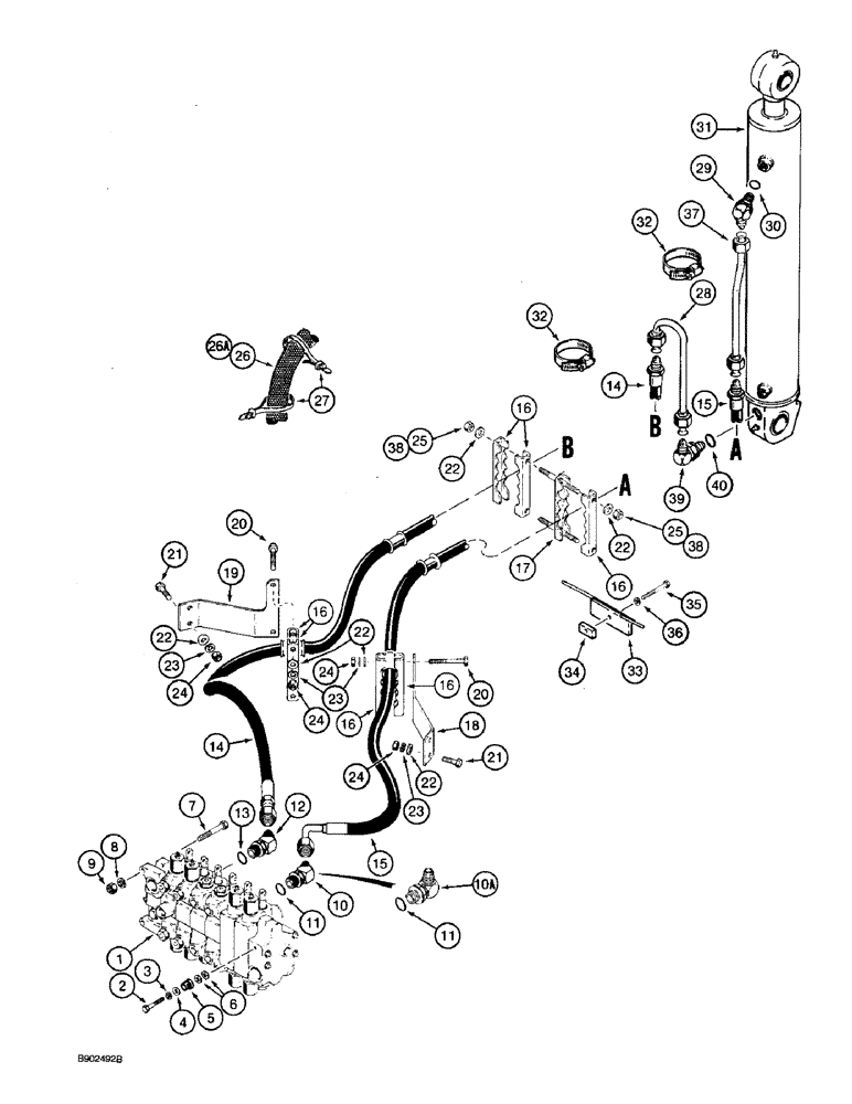 Схема запчастей Case 590 - (8-028) - BACKHOE BOOM CYLINDER HYDRAULIC CIRCUIT (08) - HYDRAULICS