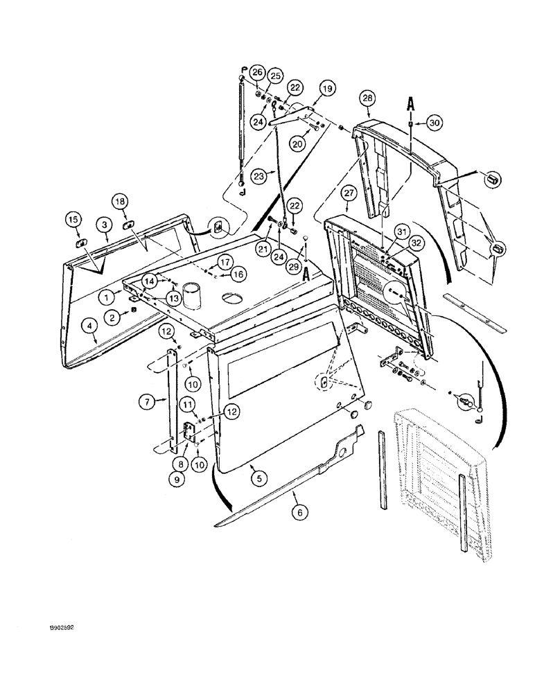 Схема запчастей Case 590 - (9-072) - HOOD, ENGINE SIDE PANELS AND GRILLE UNIT (09) - CHASSIS/ATTACHMENTS
