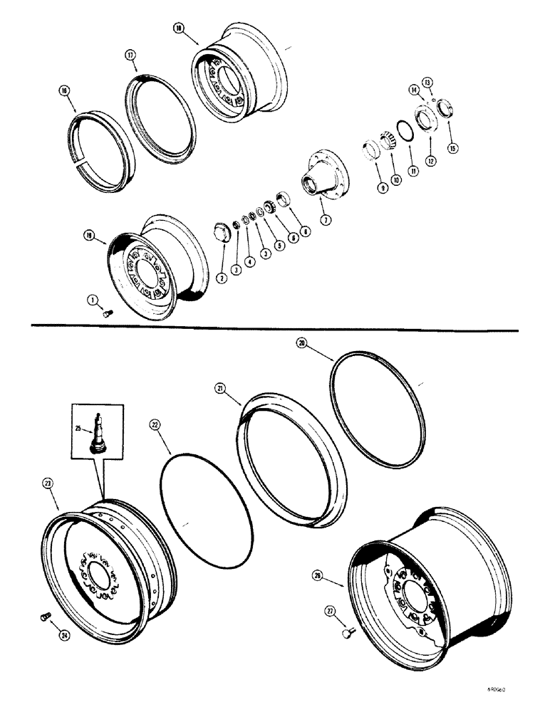 Схема запчастей Case 680CK - (126) - REAR DRIVE WHEELS, USED ON MODELS WITH 16.9 X 24 - 8 PLY TIRES (44) - WHEELS