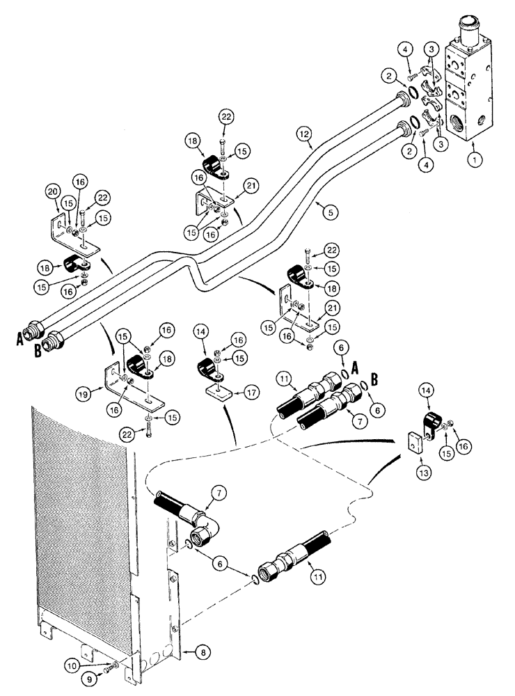 Схема запчастей Case 921B - (8-014) - HYDRAULIC CIRCUIT - COOLER BYPASS VALVE TO HYDRAULIC OIL COOLER (08) - HYDRAULICS
