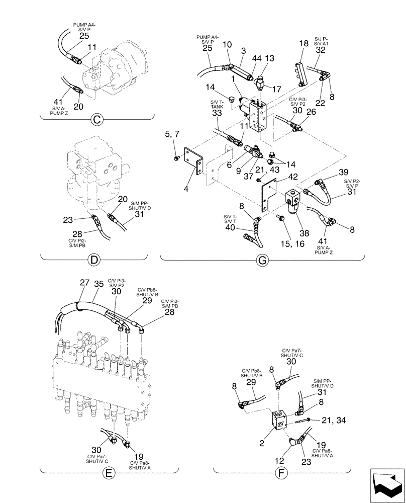 Схема запчастей Case CX50B - (01-051[02]) - CONTROL LINES, VALVE, COOLER (35) - HYDRAULIC SYSTEMS