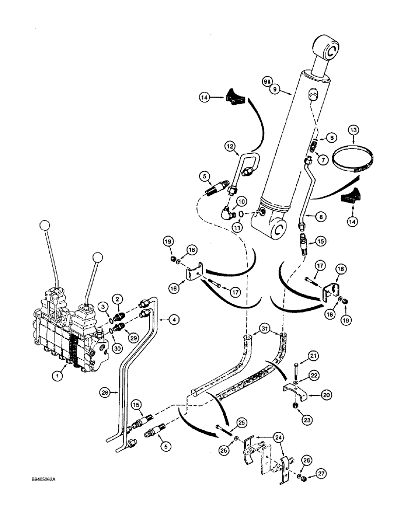 Схема запчастей Case 860 - (8-036) - BACKHOE DIPPER CYLINDER HYDRAULIC CIRCUIT (08) - HYDRAULICS