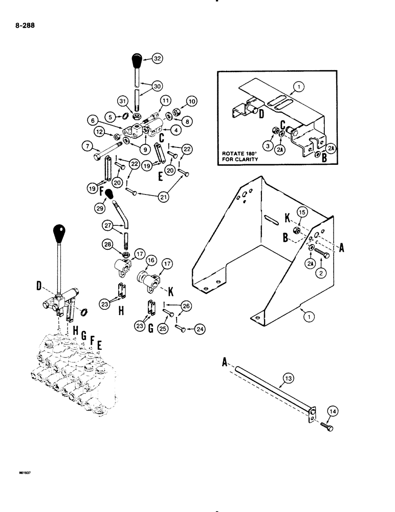 Схема запчастей Case DH4B - (8-288) - DUAL LEVER BACKHOE CONTROLS, REAR MOUNTED BACKHOE, VERTICAL (08) - HYDRAULICS