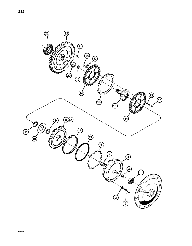 Схема запчастей Case W24C - (232) - TRANSMISSION, HIGH RANGE CLUTCH AND TRANSFER GEAR (06) - POWER TRAIN