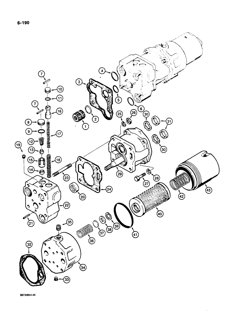 Схема запчастей Case W36 - (6-190) - TRANSMISSION ASSEMBLY, FILTER, CHARGING PUMP AND PRESSURE REGULATOR VALVE (06) - POWER TRAIN