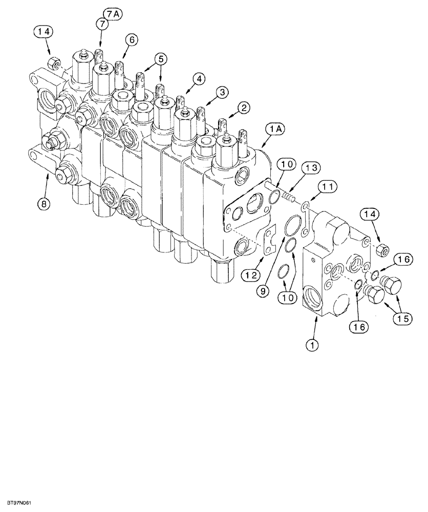 Схема запчастей Case 580SL - (8-095A) - BACKHOE CONTROL VALVES, MODELS WITH EXTENDABLE DIPPER, W/AUX. HYDRAULICS - P/N 333580A1 & 333581A1 (08) - HYDRAULICS