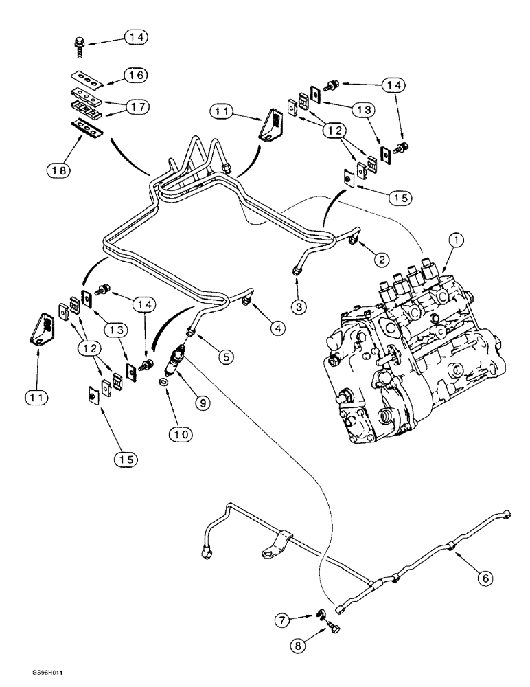 Схема запчастей Case 586E - (3-06) - FUEL INJECTION SYSTEM, P.I.N. JJG0251722 AND AFTER, 4-390 ENGINE (03) - FUEL SYSTEM