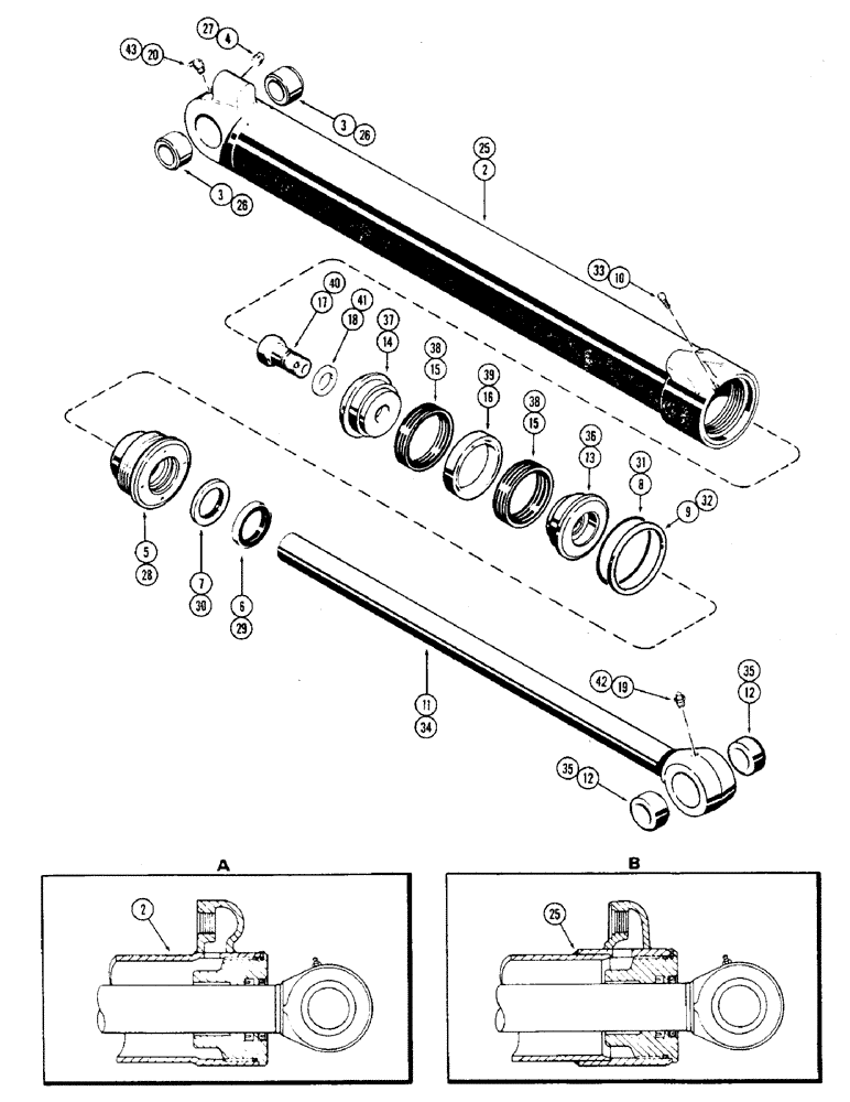 Схема запчастей Case 36 - (82) - G33810 CYL. W/40-1/8" STROKE W/SWAGED TYPE TUBE W/SOLID OUTER WIPER & INNER BUSHING, TUBE RING WELDM 