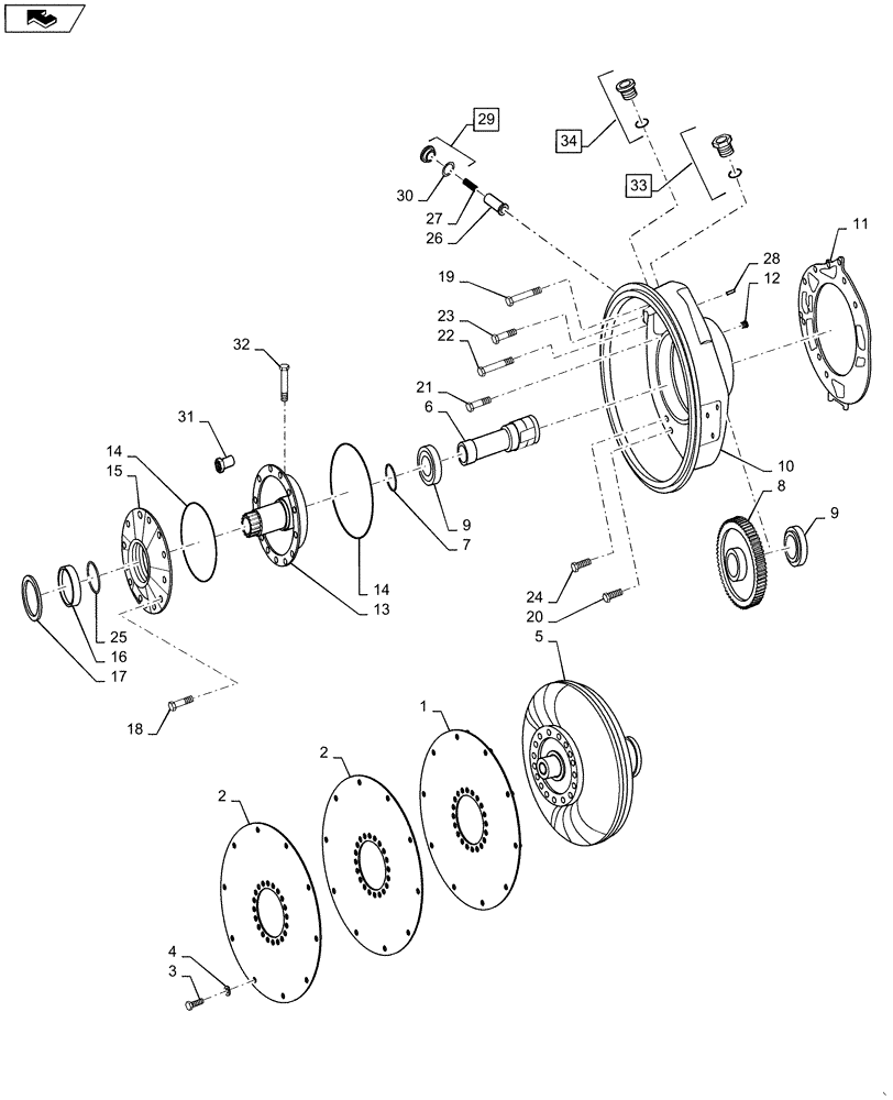Схема запчастей Case 1121F - (21.116.04) - TRANSMISSION CONVERTER AND BELL HOUSING GROUP (21) - TRANSMISSION