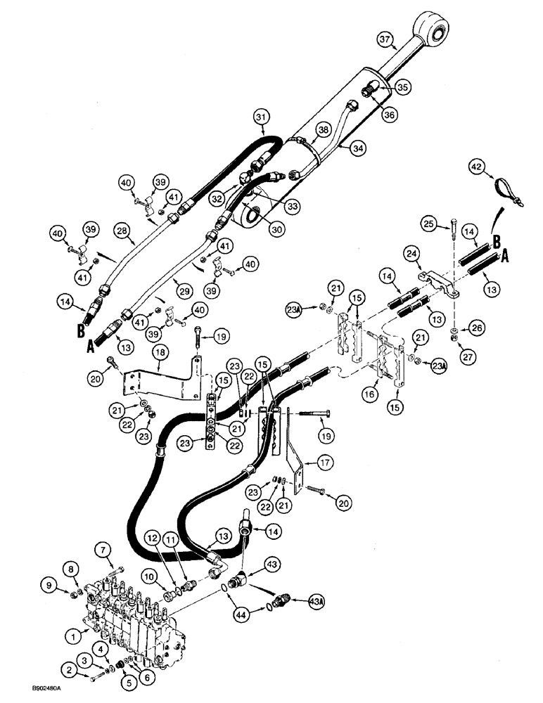 Схема запчастей Case 590 - (8-030) - BACKHOE DIPPER CYLINDER HYDRAULIC CIRCUIT (08) - HYDRAULICS