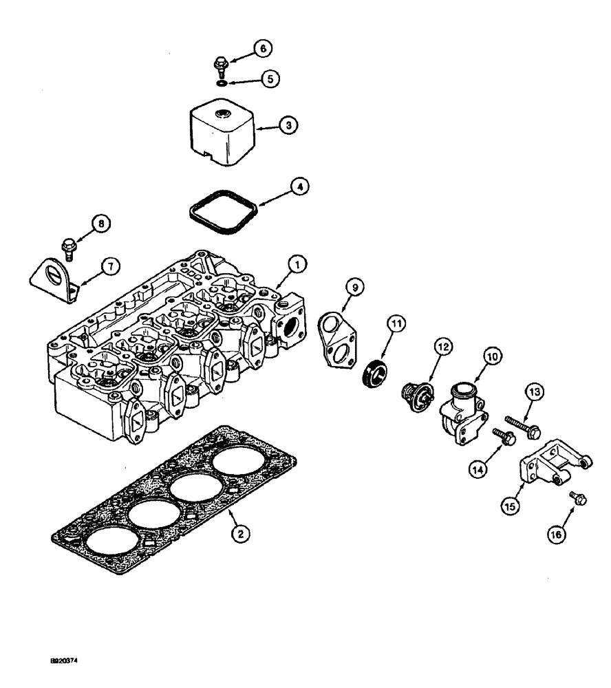 Схема запчастей Case 590 - (2-30) - CYLINDER HEAD AND COVERS, 4T-390 ENGINE, THERMOSTAT AND (02) - ENGINE