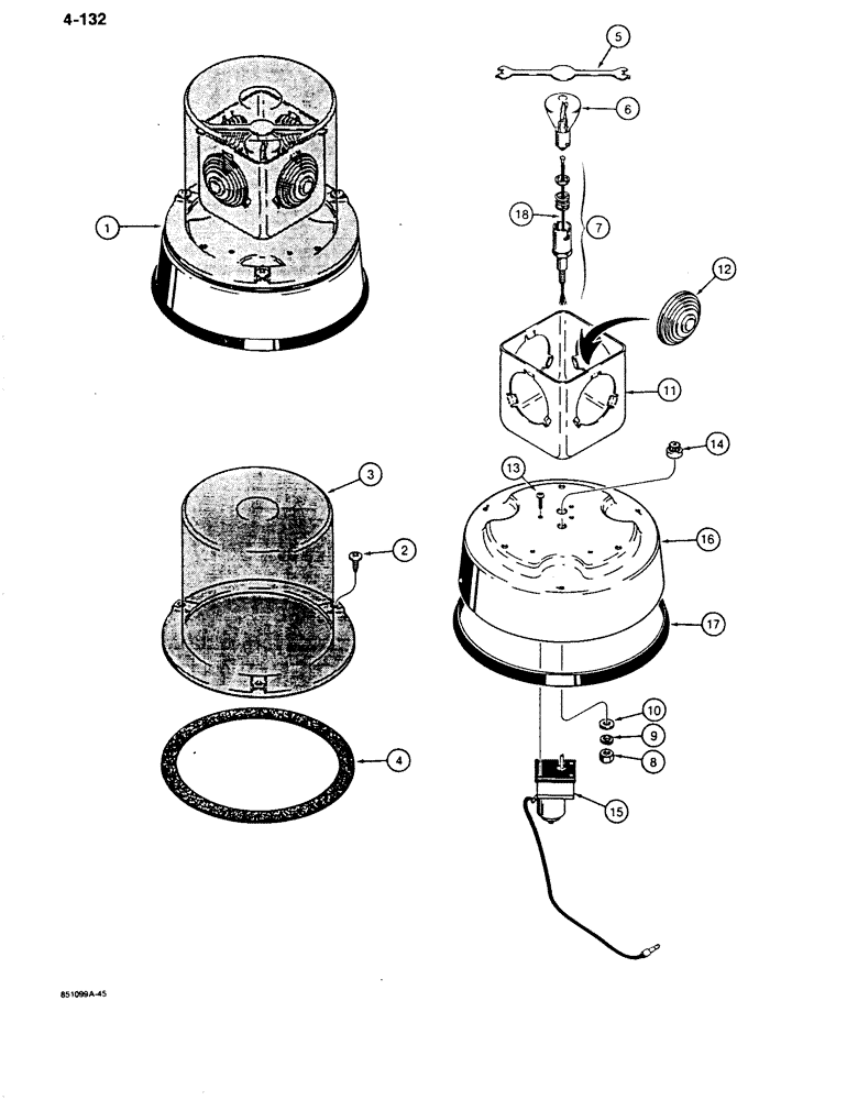 Схема запчастей Case 680K - (4-132) - 24 VOLT ROTATING BEACON (04) - ELECTRICAL SYSTEMS