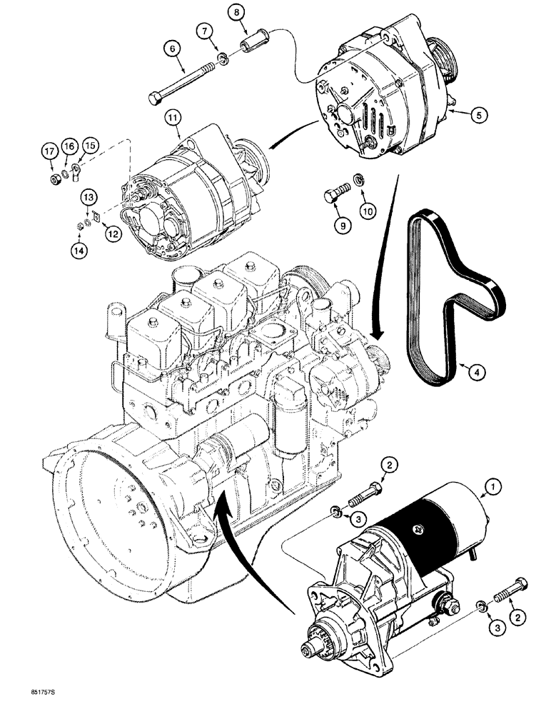 Схема запчастей Case 760 - (04-010) - STARTER AND ALTERNATOR MOUNTING (55) - ELECTRICAL SYSTEMS