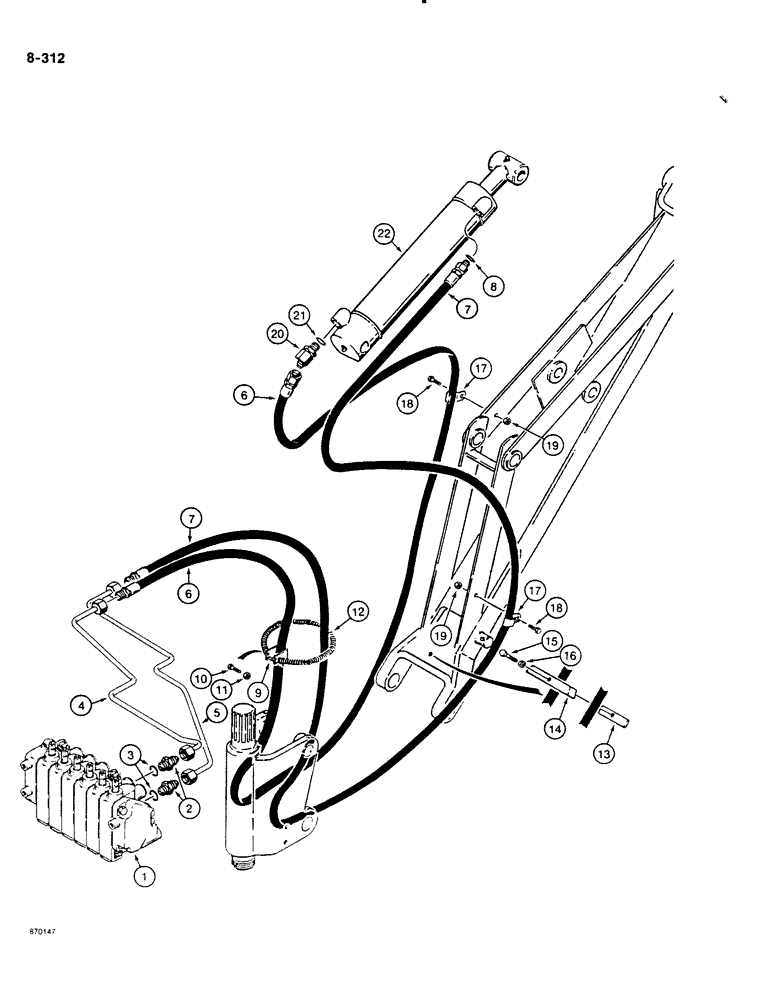 Схема запчастей Case DH4B - (8-312) - DIPPER CYLINDER HYDRAULIC CIRCUIT, FRONT MOUNTED D100 BACKHOE (08) - HYDRAULICS