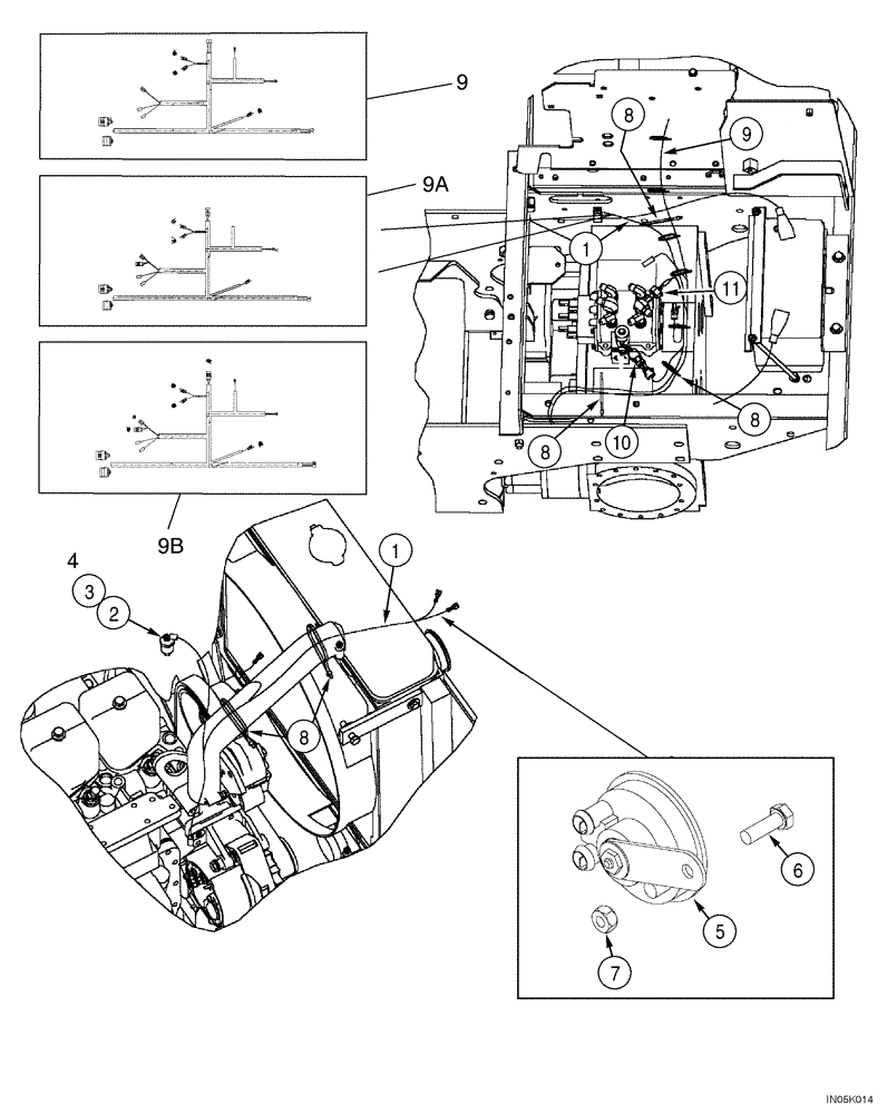 Схема запчастей Case 550H-IND - (04-11) - HARNESSES, FRONT & REAR, FRONT HARNESS TO HORN & FRONT & REAR HARNESS MTG AT REAR OF CONTROL VALVE (04) - ELECTRICAL SYSTEMS