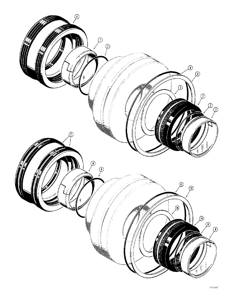 Схема запчастей Case 1150 - (226) - CYLINDER PACKING KITS, 5-1/2" CYLDR. TUBE I.D. X 2-1/2" PISTON ROD O.D., D38363 CYLINDER PACKING KIT (07) - HYDRAULIC SYSTEM