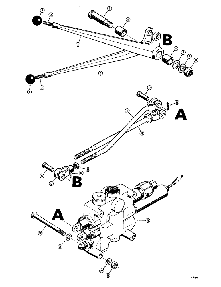 Схема запчастей Case W10C - (220) - LOADER CONTROL VALVE AND LEVERS, TWO SPOOL LOADER VALVE (08) - HYDRAULICS