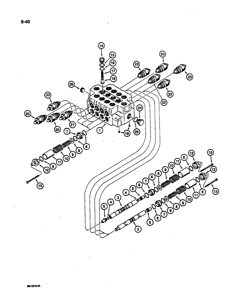 Схема запчастей Case 1187C - (8-46) - FOUR SPOOL CONTROL VALVE - OUTSIDE (08) - HYDRAULICS