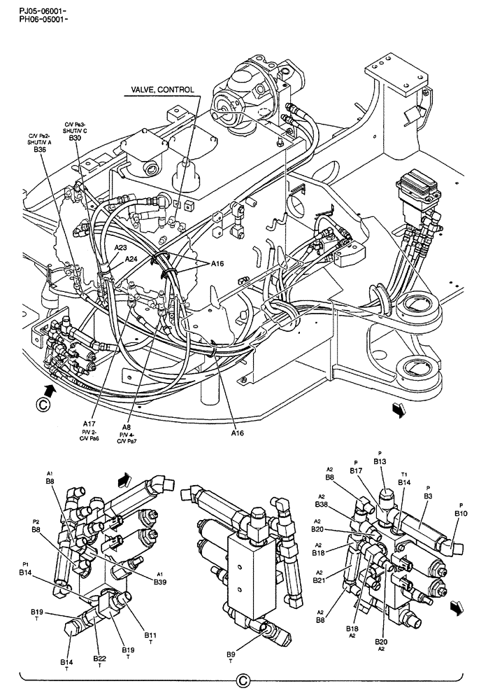Схема запчастей Case CX50B - (01-045) - CONTROL LINES, REMOTE (NIBBLER & BREAKER) P/N PY50V00001F1 (35) - HYDRAULIC SYSTEMS
