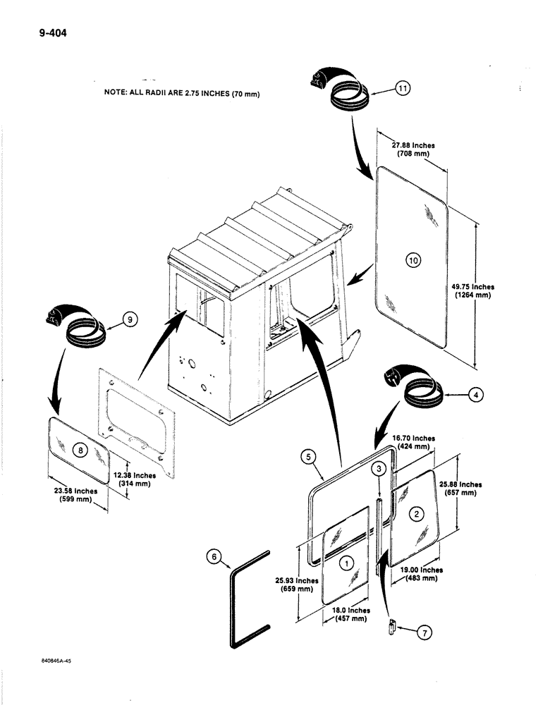 Схема запчастей Case 1187B - (9-404) - LOGGER CAB GLASS (09) - CHASSIS