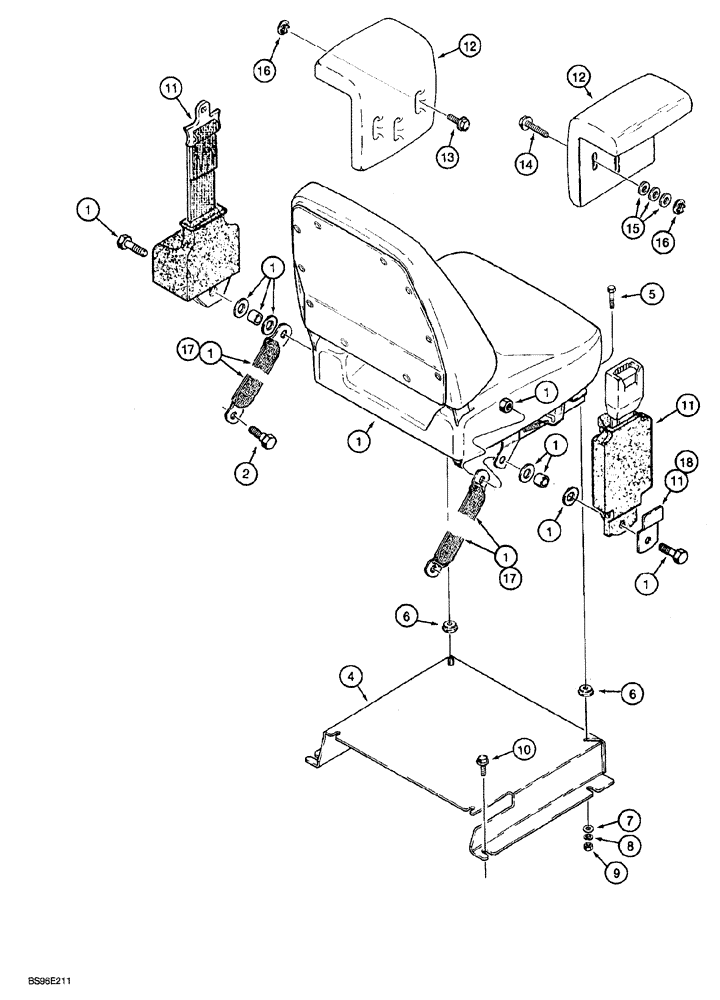 Схема запчастей Case 850G - (9-36) - STANDARD SEAT MOUNTING, ARMRESTS, AND SEAT BELT (05) - UPPERSTRUCTURE CHASSIS
